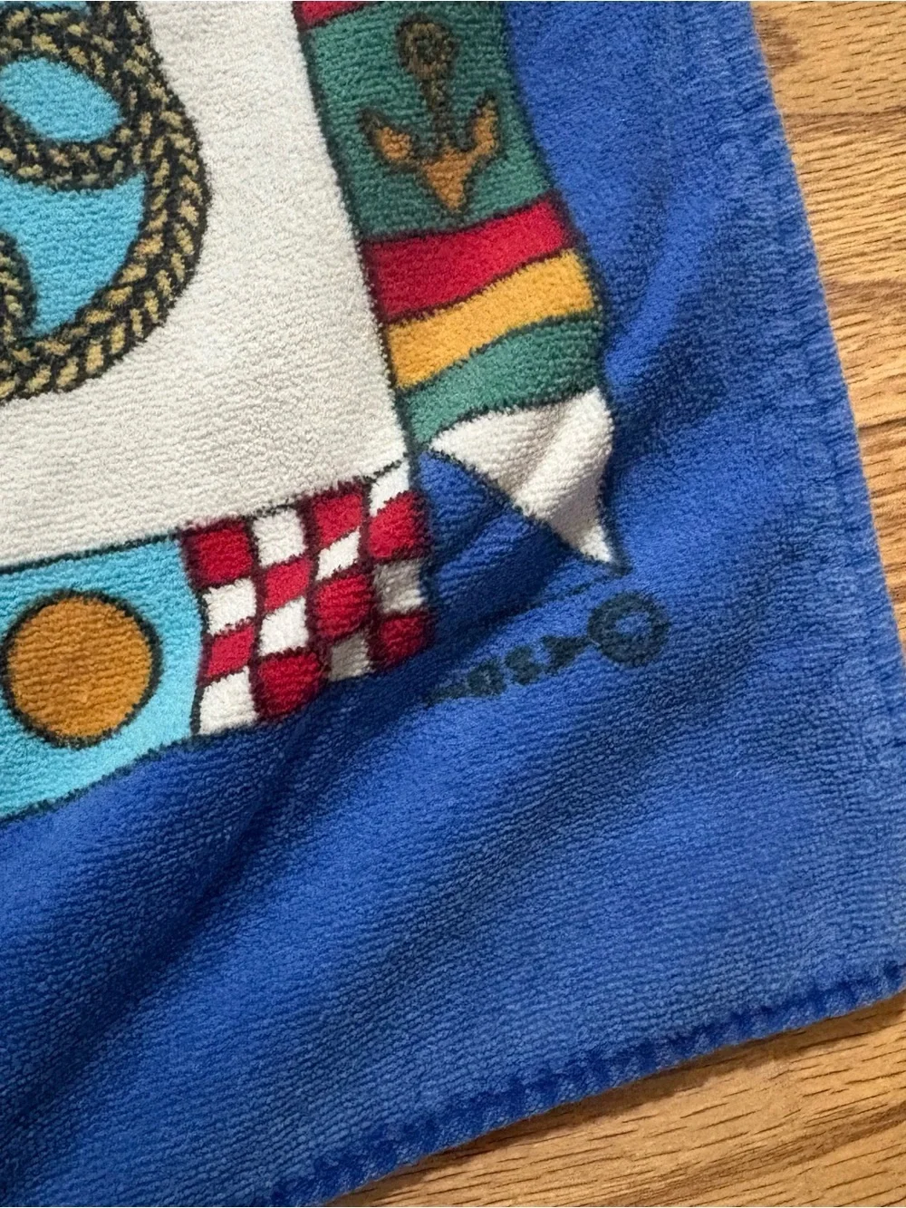 Vintage Wave Zone Pirate Ship Flags Royal Blue Beach Towel